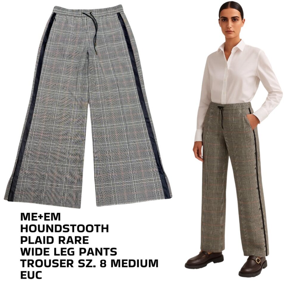 ME+EM HOUNDSTOOTH PLAID RARE WIDE LEG TROUSER PANTS SZ. 8 MEDIUM EUC